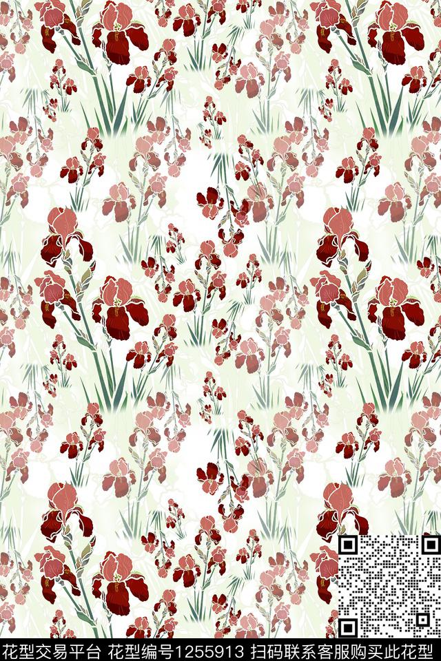 鸢尾花植物民族风图案数码印花华亿平台下载（图片编号: 1255913） - 瓦栏（Walan）