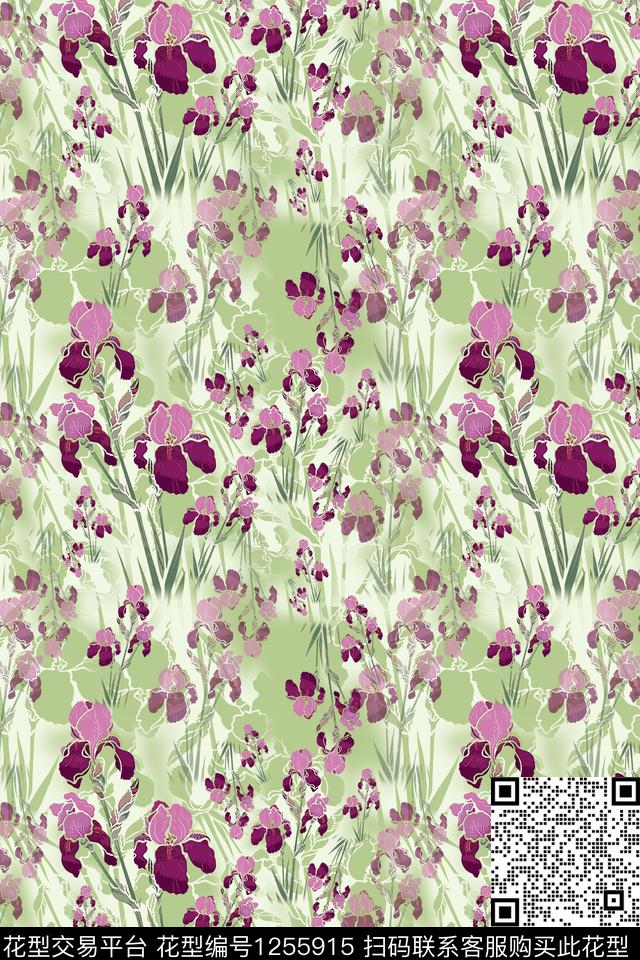 鸢尾花植物民族风图案数码印花华亿平台下载（图片编号: 1255915） - 瓦栏（Walan）