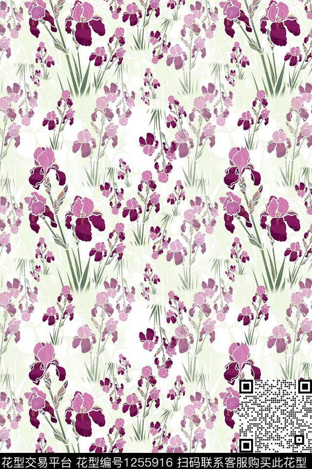 鸢尾花植物民族风图案数码印花华亿平台下载（图片编号: 1255916） - 瓦栏（Walan）