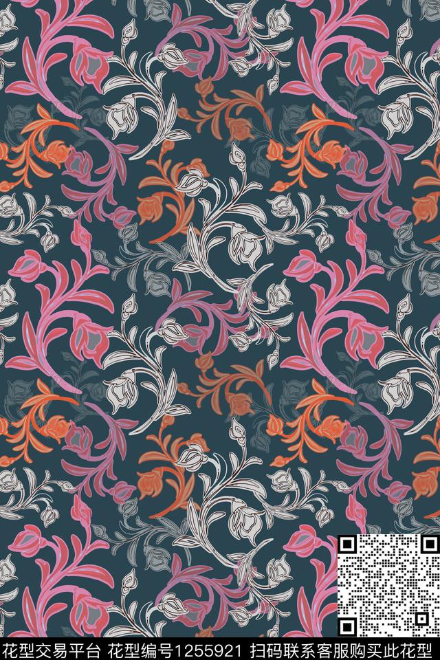 卷草家装印花民族风图案数码印花华亿平台下载（图片编号: 1255921） - 瓦栏（Walan）