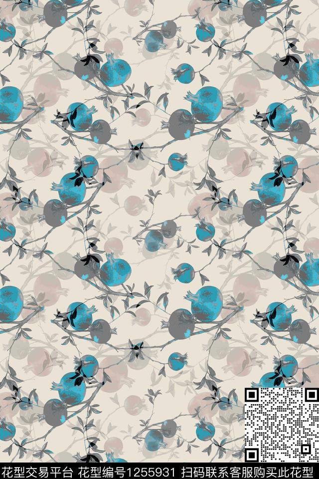 植物石榴民族风图案数码印花华亿平台下载（图片编号: 1255931） - 瓦栏（Walan）