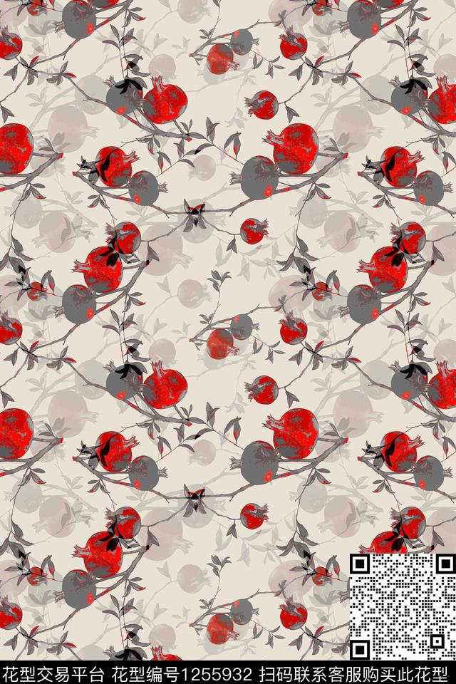 植物石榴民族风图案数码印花华亿平台下载（图片编号: 1255932） - 瓦栏（Walan）