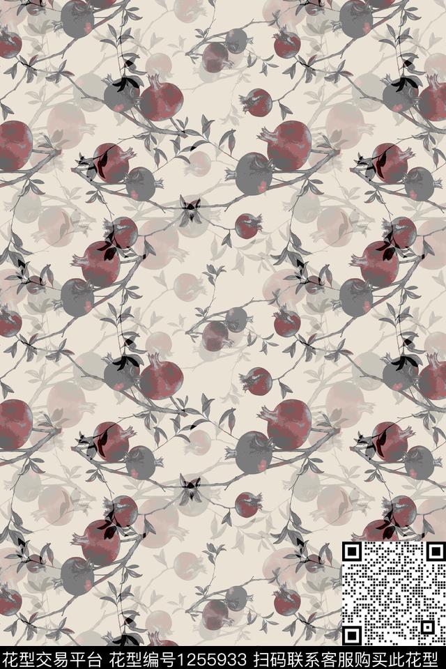 植物石榴民族风图案数码印花华亿平台下载（图片编号: 1255933） - 瓦栏（Walan）