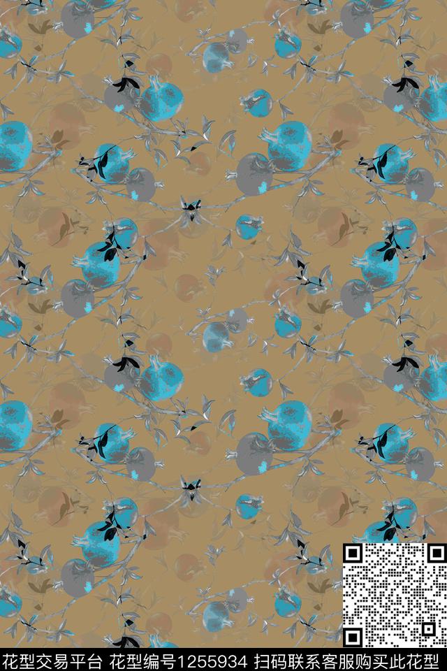 植物石榴民族风图案数码印花华亿平台下载（图片编号: 1255934） - 瓦栏（Walan）