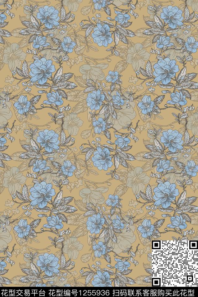 植物花卉组合渐变色彩数码印花华亿平台下载（图片编号: 1255936） - 瓦栏（Walan）