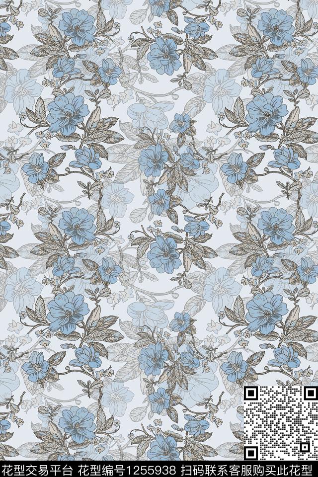 植物花卉组合渐变色彩数码印花华亿平台下载（图片编号: 1255938） - 瓦栏（Walan）