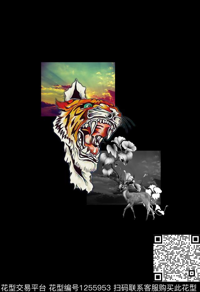 抽象花卉潮牌动物数码印花华亿平台下载（图片编号: 1255953） - 瓦栏（Walan）