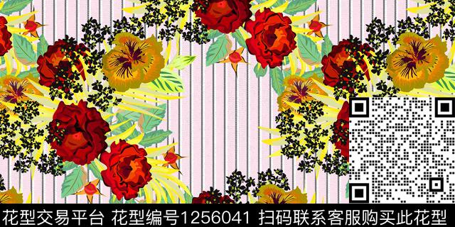 数码华亿平台花卉线条画数码印花华亿平台下载（图片编号: 1256041） - 瓦栏（Walan）