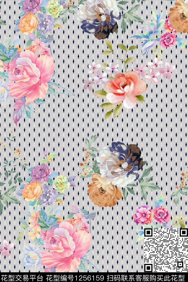 花卉电脑合成满版散花数码印花华亿平台下载（图片编号: 1256159） - 瓦栏（Walan）