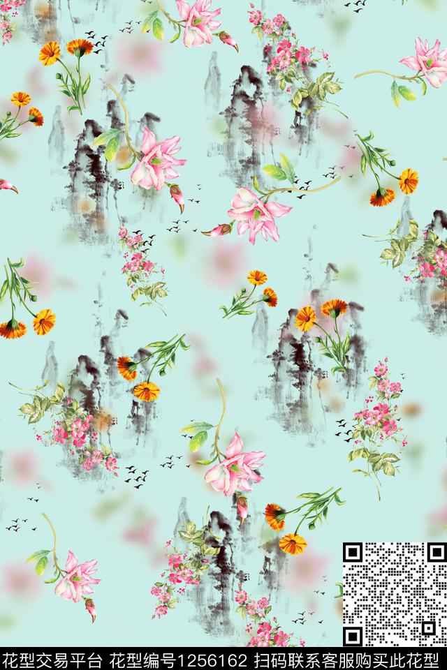 花卉电脑合成满版散花数码印花华亿平台下载（图片编号: 1256162） - 瓦栏（Walan）