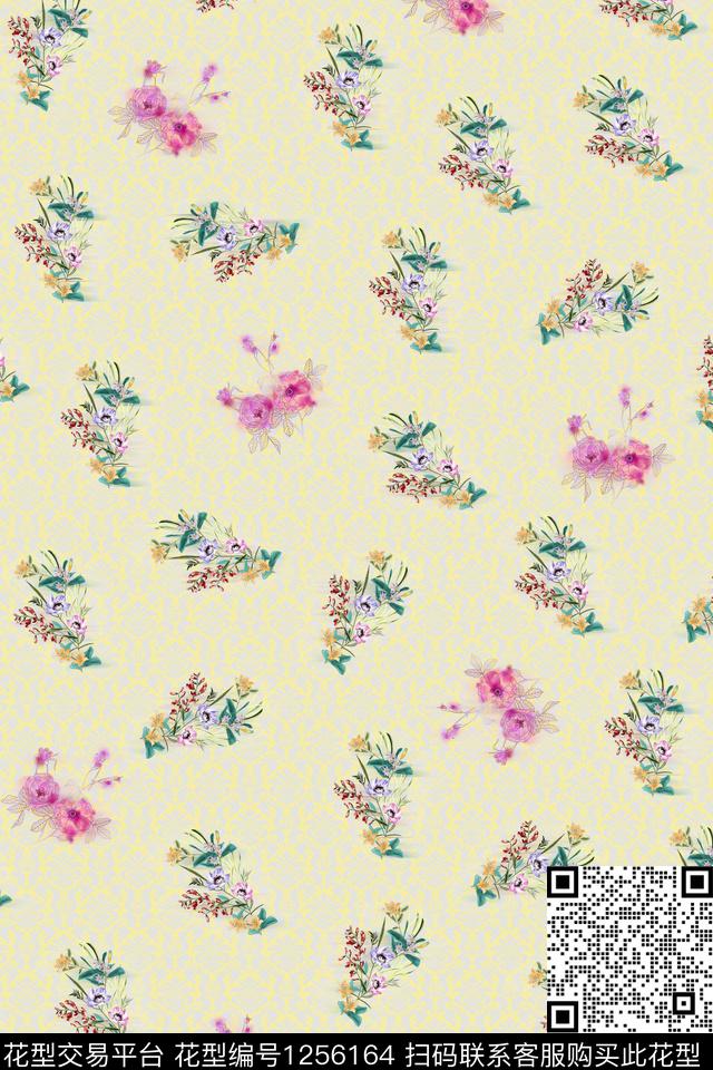 花卉电脑合成满版散花数码印花华亿平台下载（图片编号: 1256164） - 瓦栏（Walan）