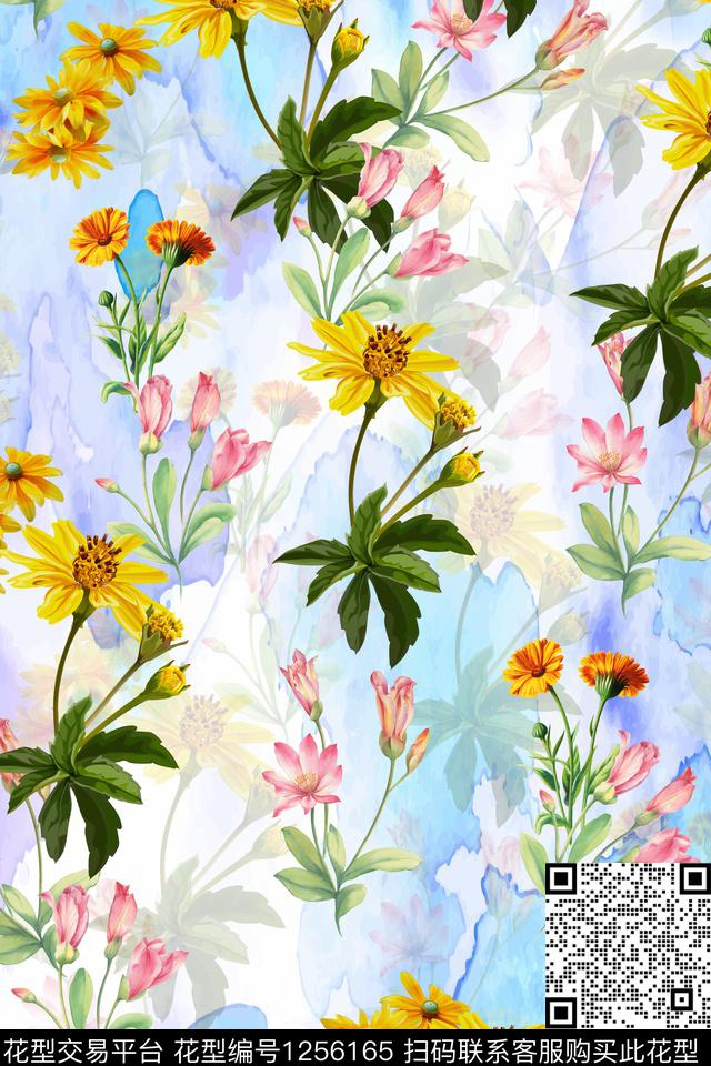 花卉电脑合成满版散花数码印花华亿平台下载（图片编号: 1256165） - 瓦栏（Walan）