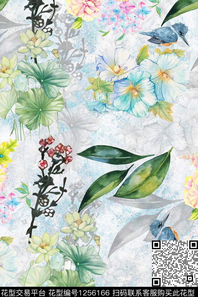 花卉电脑合成满版散花数码印花华亿平台下载（图片编号: 1256166） - 瓦栏（Walan）