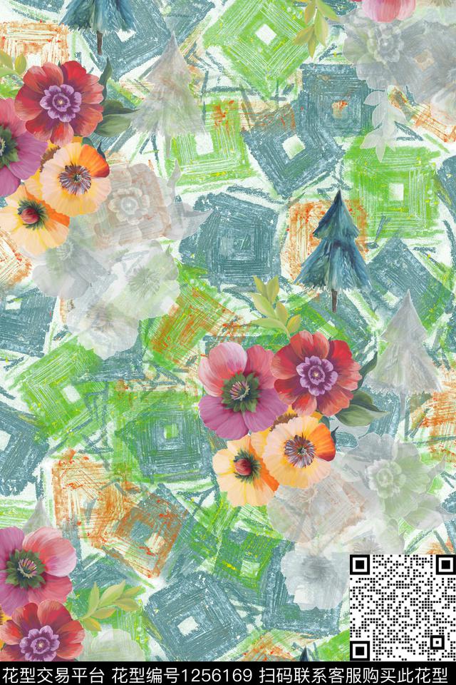 花卉电脑合成满版散花数码印花华亿平台下载（图片编号: 1256169） - 瓦栏（Walan）