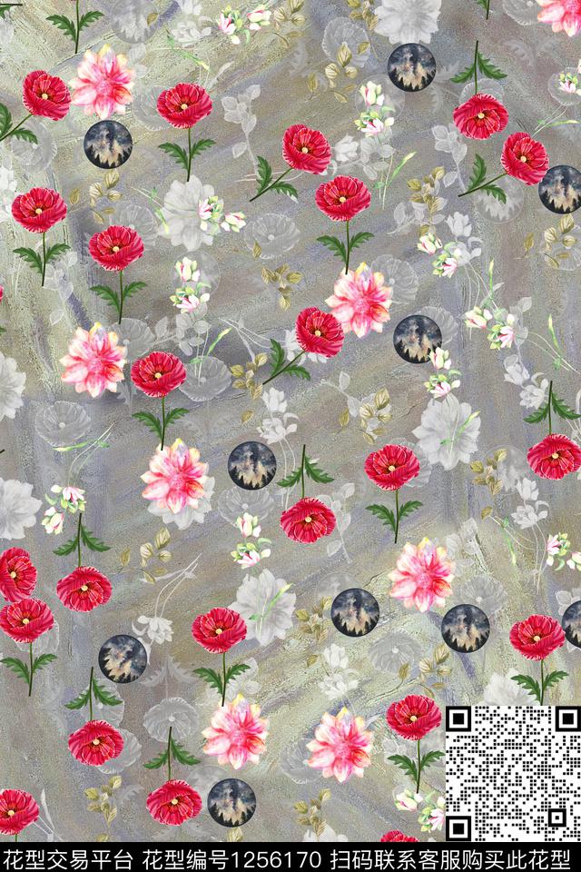 花卉电脑合成满版散花数码印花华亿平台下载（图片编号: 1256170） - 瓦栏（Walan）