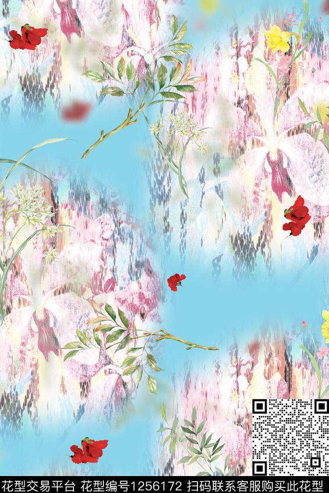 花卉电脑合成满版散花数码印花华亿平台下载（图片编号: 1256172） - 瓦栏（Walan）