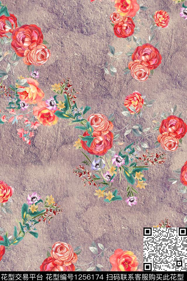 花卉电脑合成满版散花数码印花华亿平台下载（图片编号: 1256174） - 瓦栏（Walan）