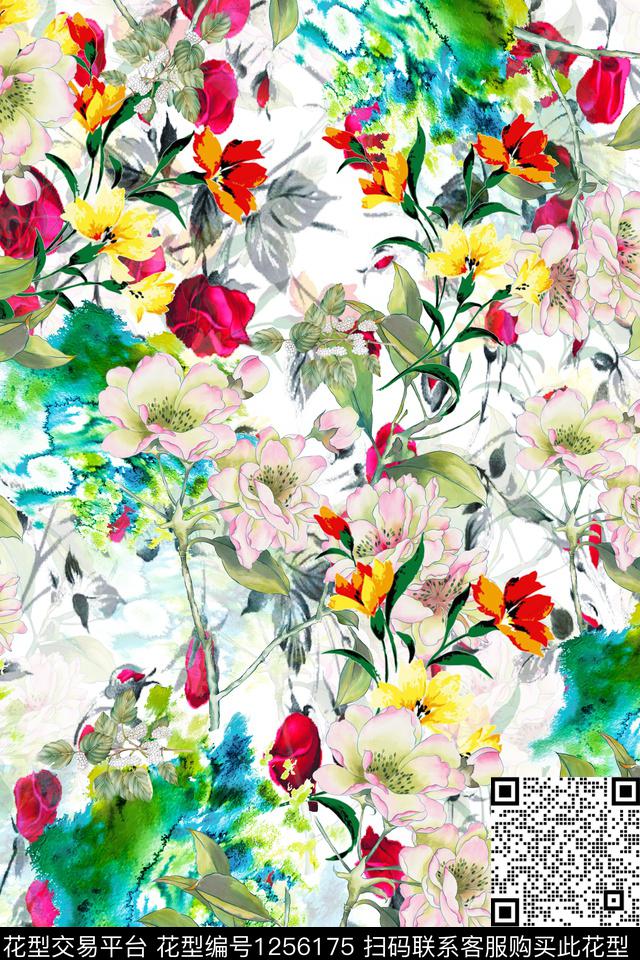 花卉电脑合成满版散花数码印花华亿平台下载（图片编号: 1256175） - 瓦栏（Walan）