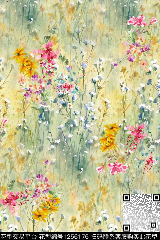 花卉电脑合成满版散花数码印花华亿平台下载（图片编号: 1256176） - 瓦栏（Walan）