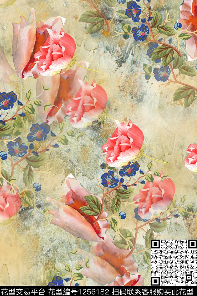 花卉电脑合成满版散花数码印花华亿平台下载（图片编号: 1256182） - 瓦栏（Walan）