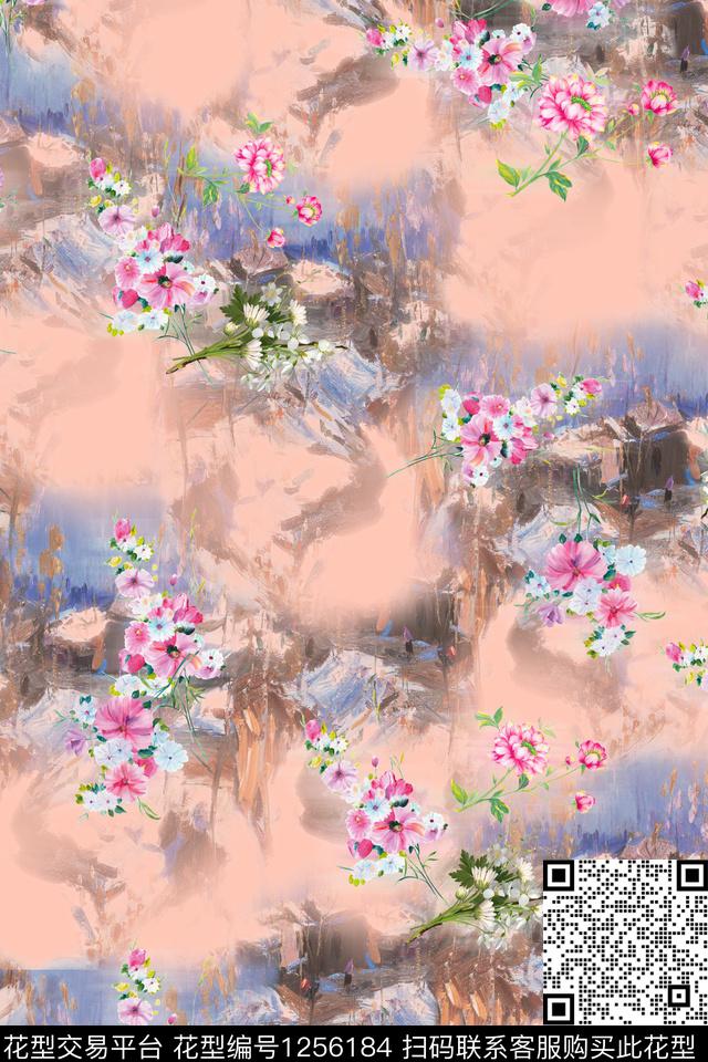 花卉电脑合成满版散花数码印花华亿平台下载（图片编号: 1256184） - 瓦栏（Walan）