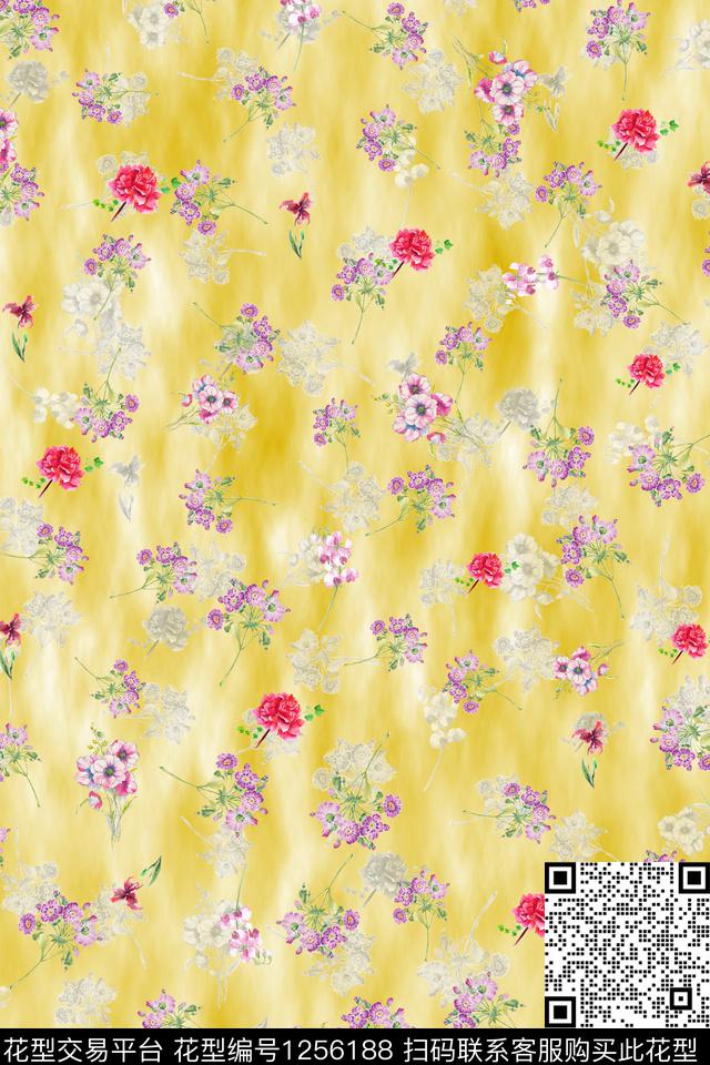 花卉电脑合成满版散花数码印花华亿平台下载（图片编号: 1256188） - 瓦栏（Walan）