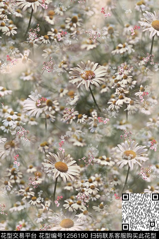 花卉电脑合成满版散花数码印花华亿平台下载（图片编号: 1256190） - 瓦栏（Walan）