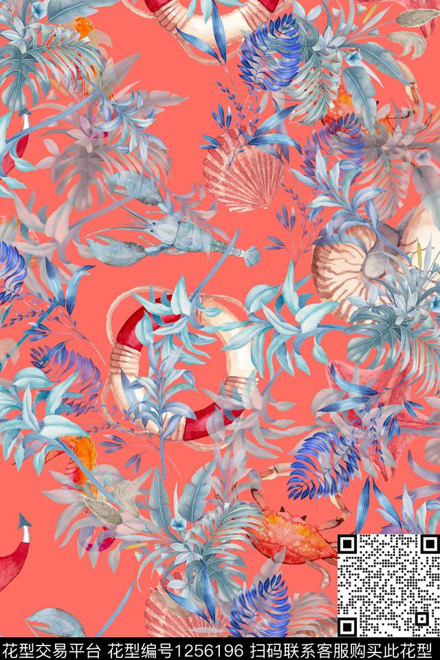 海洋满版散花花卉数码印花华亿平台下载（图片编号: 1256196） - 瓦栏（Walan）