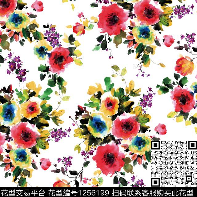 花卉电脑合成满版散花数码印花华亿平台下载（图片编号: 1256199） - 瓦栏（Walan）