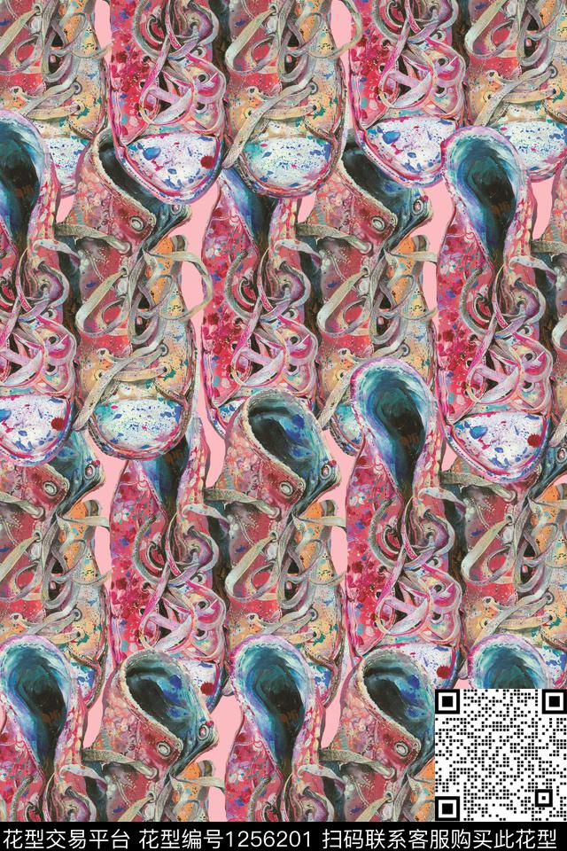 鞋子满版散花趣味数码印花华亿平台下载（图片编号: 1256201） - 瓦栏（Walan）