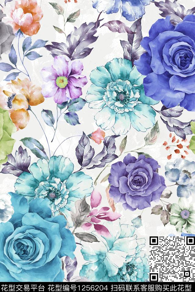 花卉电脑合成满版散花数码印花华亿平台下载（图片编号: 1256204） - 瓦栏（Walan）