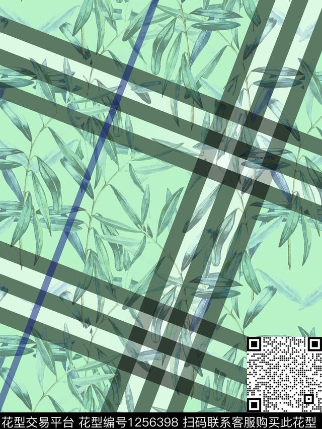 绿植树叶格子数码华亿平台数码印花华亿平台下载（图片编号: 1256398） - 瓦栏（Walan）