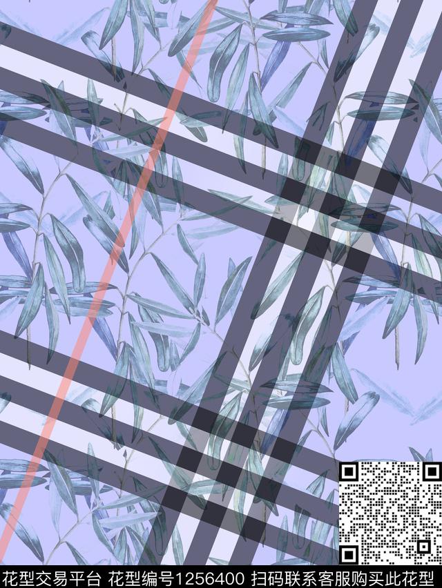 绿植树叶格子数码华亿平台数码印花华亿平台下载（图片编号: 1256400） - 瓦栏（Walan）