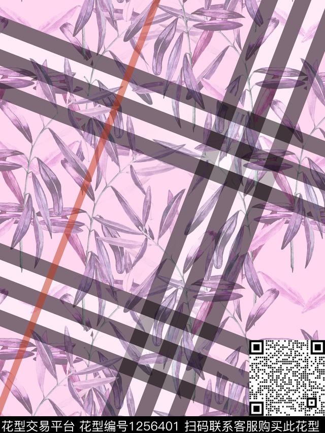 绿植树叶格子数码华亿平台数码印花华亿平台下载（图片编号: 1256401） - 瓦栏（Walan）