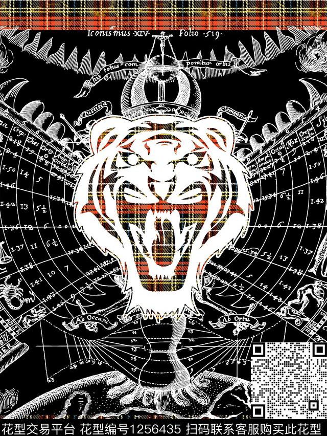 动物头格子老虎数码印花华亿平台下载（图片编号: 1256435） - 瓦栏（Walan）