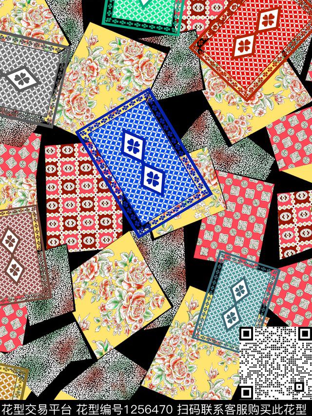 复古扑克满版散花数码印花华亿平台下载（图片编号: 1256470） - 瓦栏（Walan）