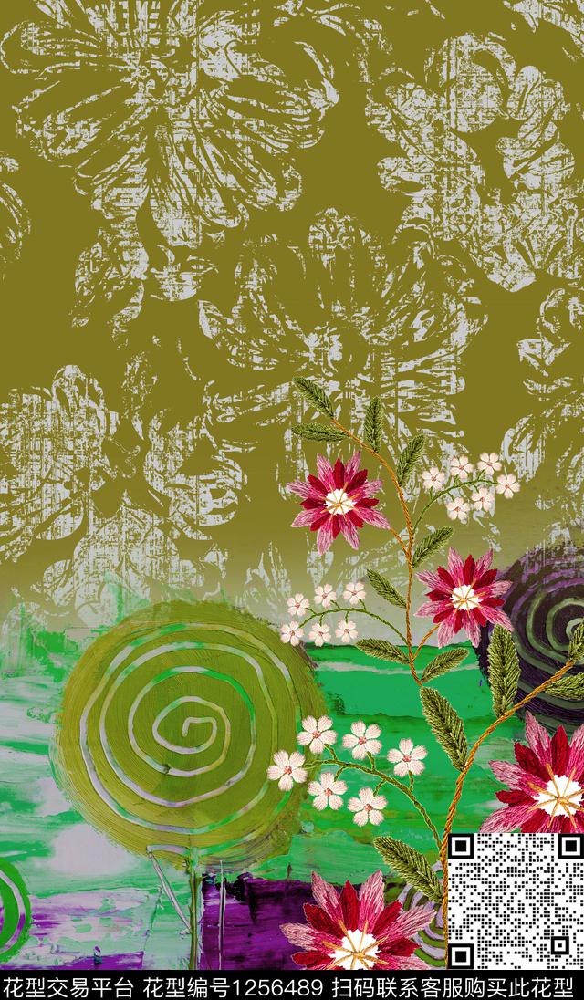 定位花花卉大牌风数码印花华亿平台下载（图片编号: 1256489） - 瓦栏（Walan）