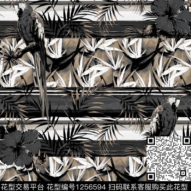 木槿花几何热带华亿平台数码印花华亿平台下载（图片编号: 1256594） - 瓦栏（Walan）