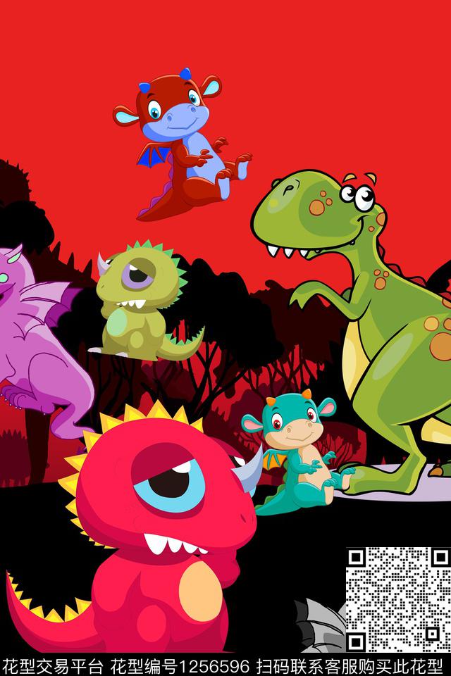 卡通恐龙趣味数码印花华亿平台下载（图片编号: 1256596） - 瓦栏（Walan）