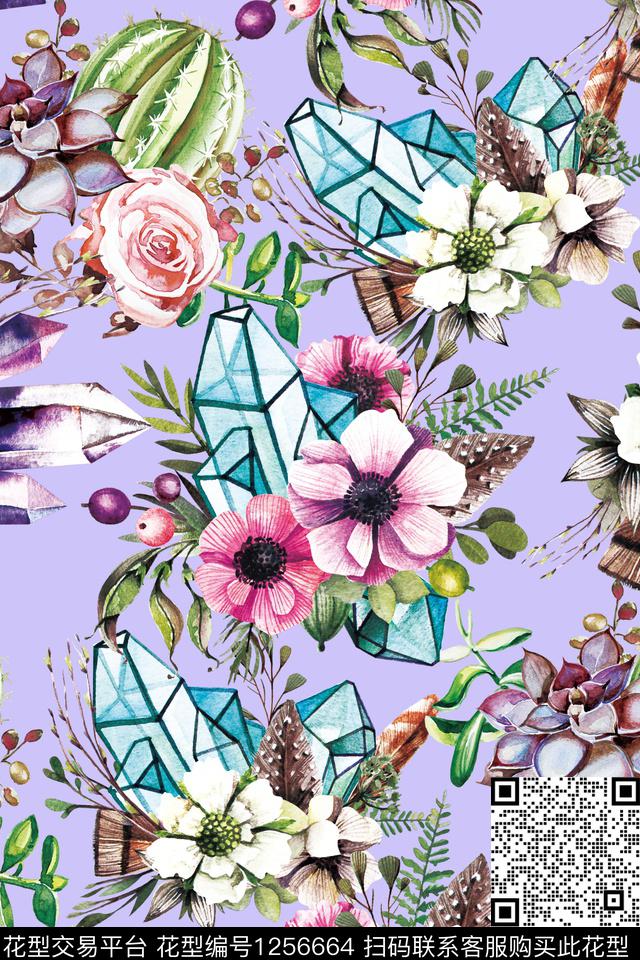水彩大牌风植物数码印花华亿平台下载（图片编号: 1256664） - 瓦栏（Walan）