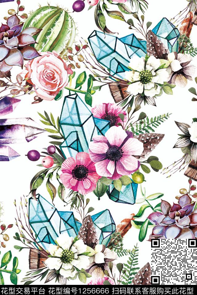 水彩大牌风植物数码印花华亿平台下载（图片编号: 1256666） - 瓦栏（Walan）