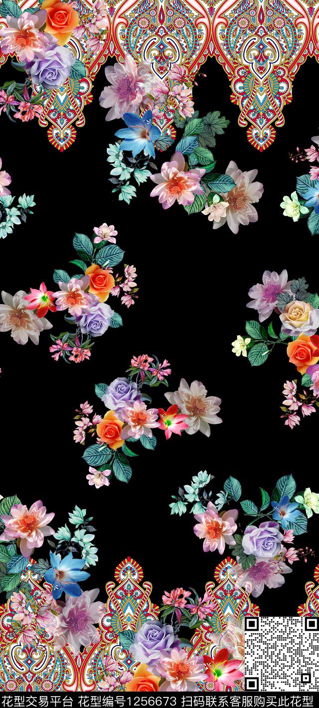 大牌风花卉定位花数码印花华亿平台下载（图片编号: 1256673） - 瓦栏（Walan）