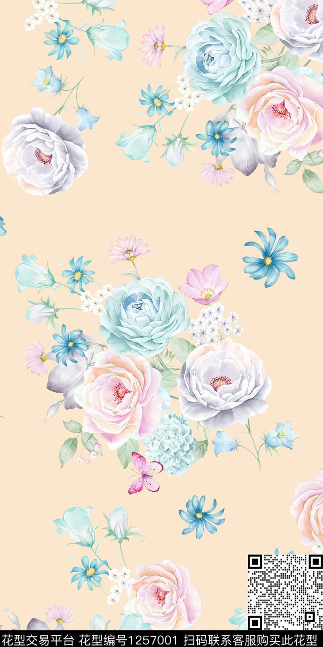 树枝花卉小碎花数码印花华亿平台下载（图片编号: 1257001） - 瓦栏（Walan）