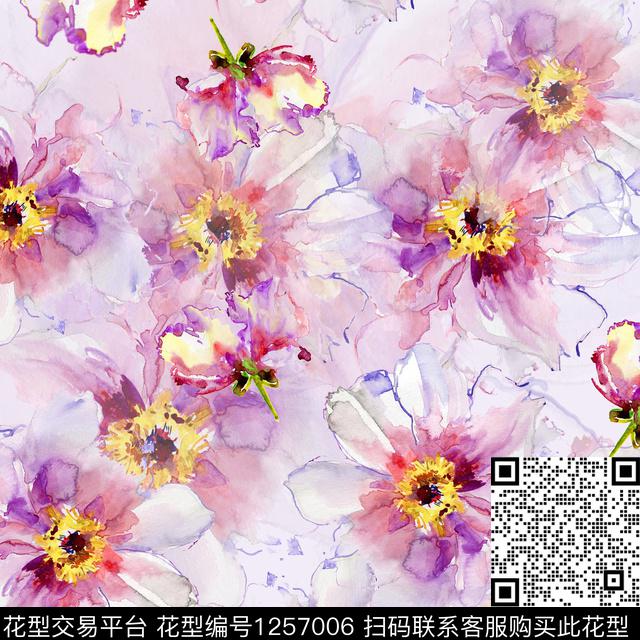 花卉数码华亿平台水墨风数码印花华亿平台下载（图片编号: 1257006） - 瓦栏（Walan）