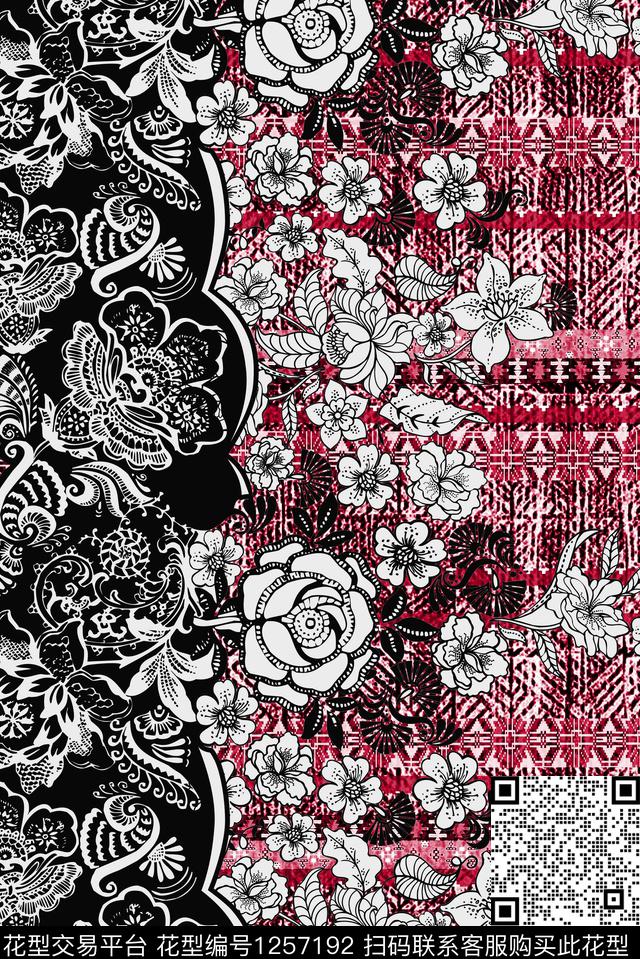 花卉线条民族风数码印花华亿平台下载（图片编号: 1257192） - 瓦栏（Walan）