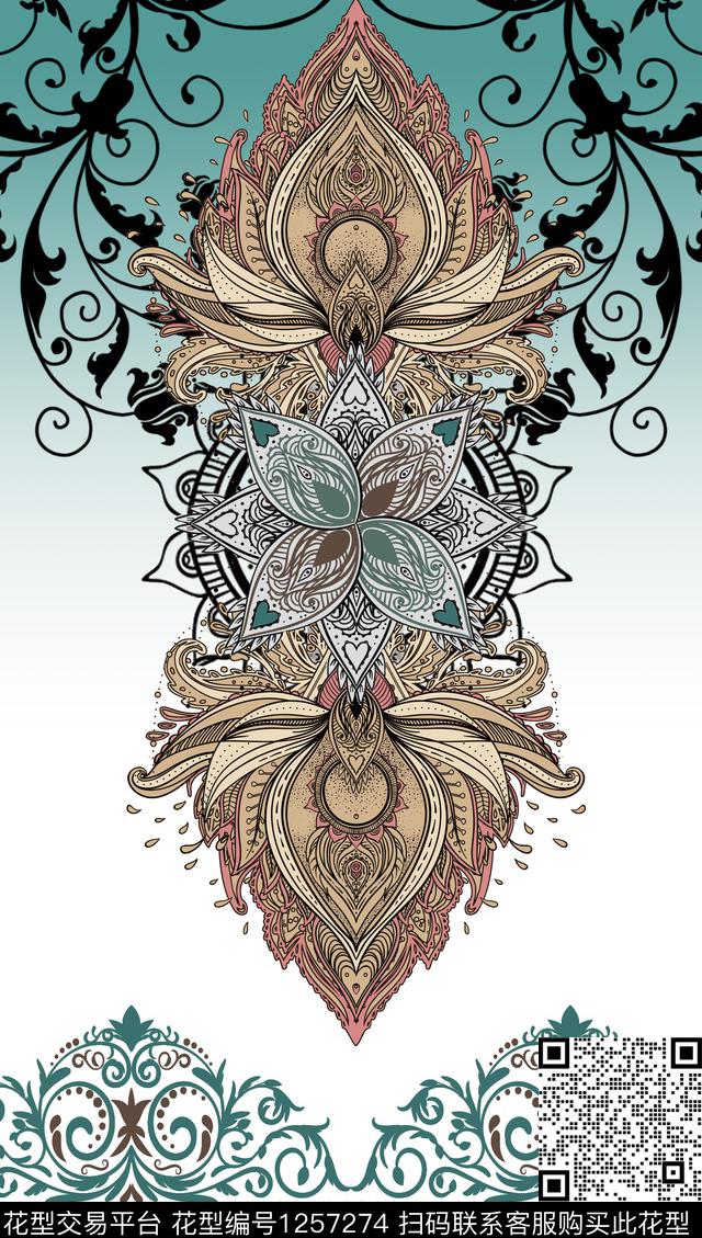 几何花卉数码定位花古典花纹数码印花华亿平台下载（图片编号: 1257274） - 瓦栏（Walan）