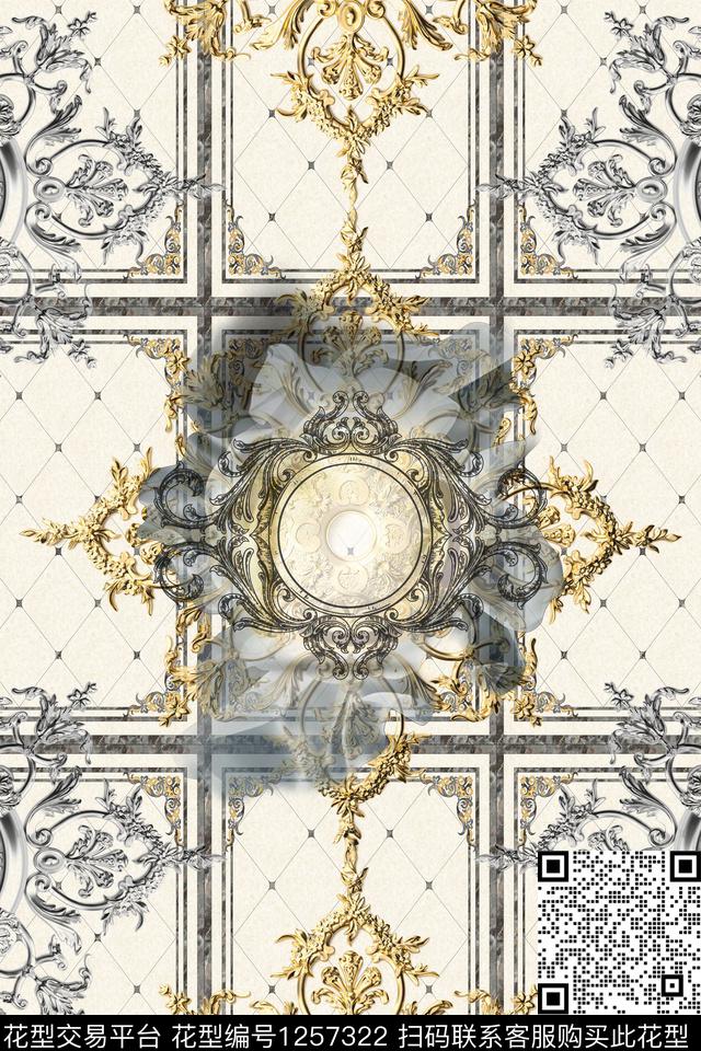 欧式定位花曼陀罗古典花纹数码印花华亿平台下载（图片编号: 1257322） - 瓦栏（Walan）