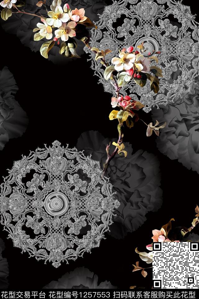 曼陀罗花卉古典花纹数码印花华亿平台下载（图片编号: 1257553） - 瓦栏（Walan）