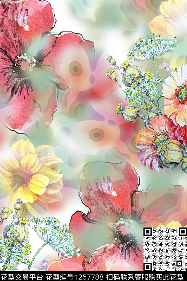 朦胧花卉花卉中国风数码印花华亿平台下载（图片编号: 1257788） - 瓦栏（Walan）