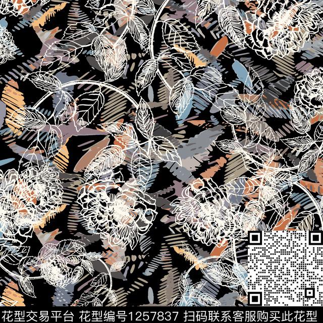 女装线条花卉花卉传统印花华亿平台下载（图片编号: 1257837） - 瓦栏（Walan）